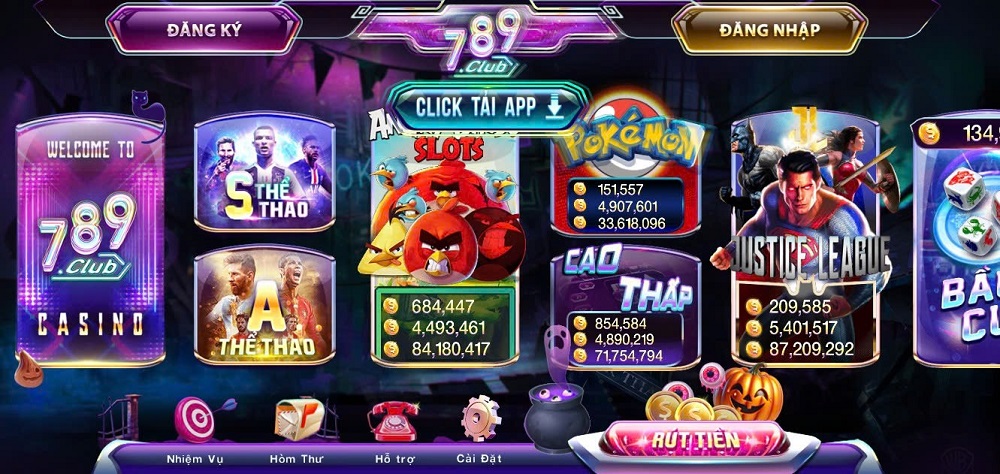 Sảnh trò chơi 789Club với game bài, slot và trò nhanh