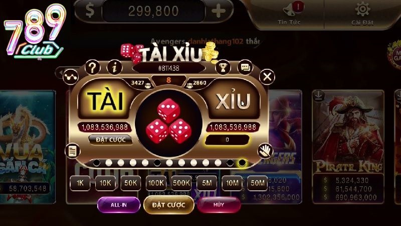 Giao diện Tài Xỉu 789Club với hai cửa Tài và Xỉu